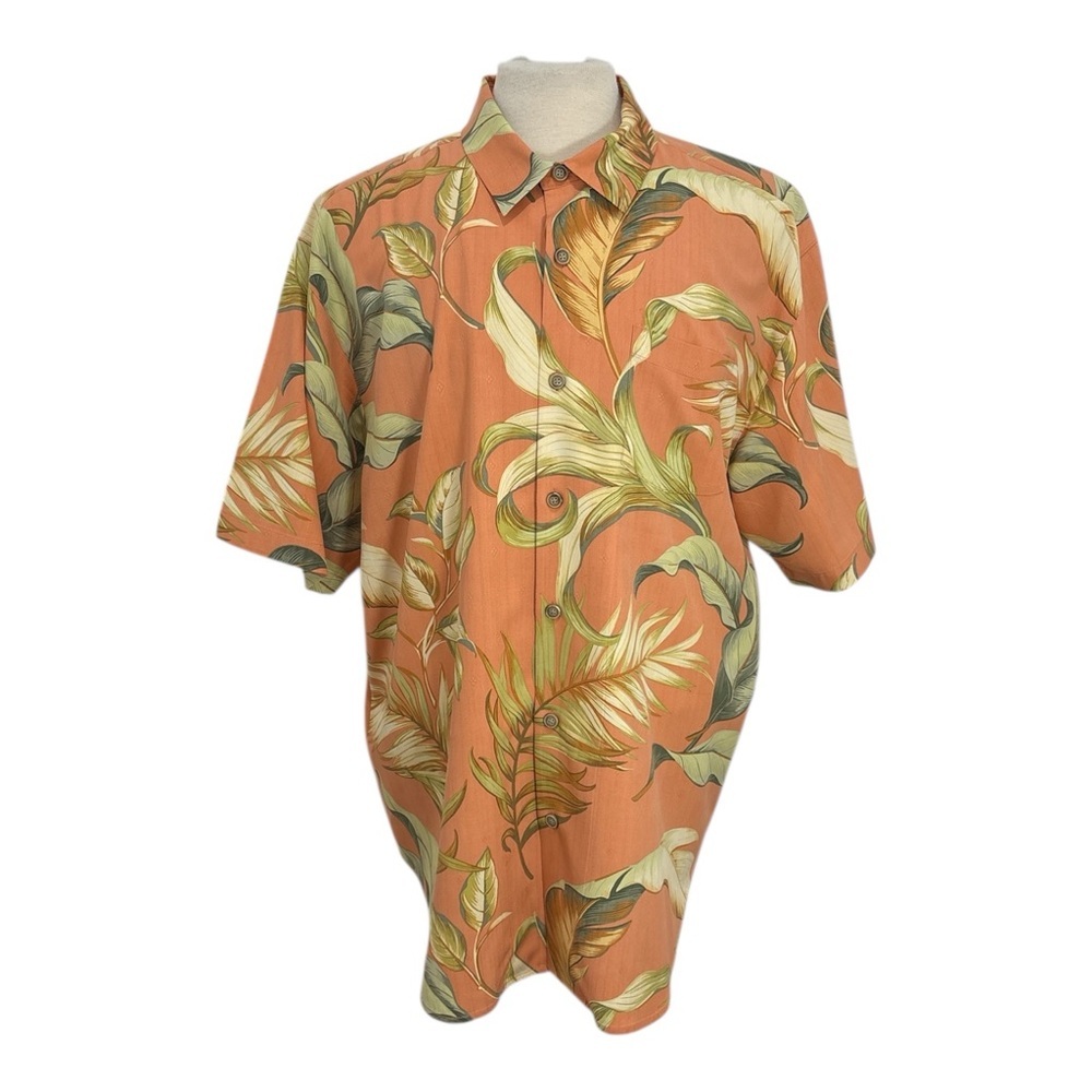 Tommy Bahama Men's XL Tropical Button Up Short Sleeve Textured Silk Shirt Floral